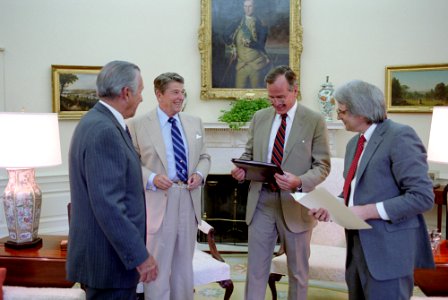 President Ronald Reagan during a briefing on the Budget photo