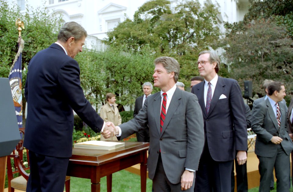 President Ronald Reagan answering questions from the press in the Rose Garden