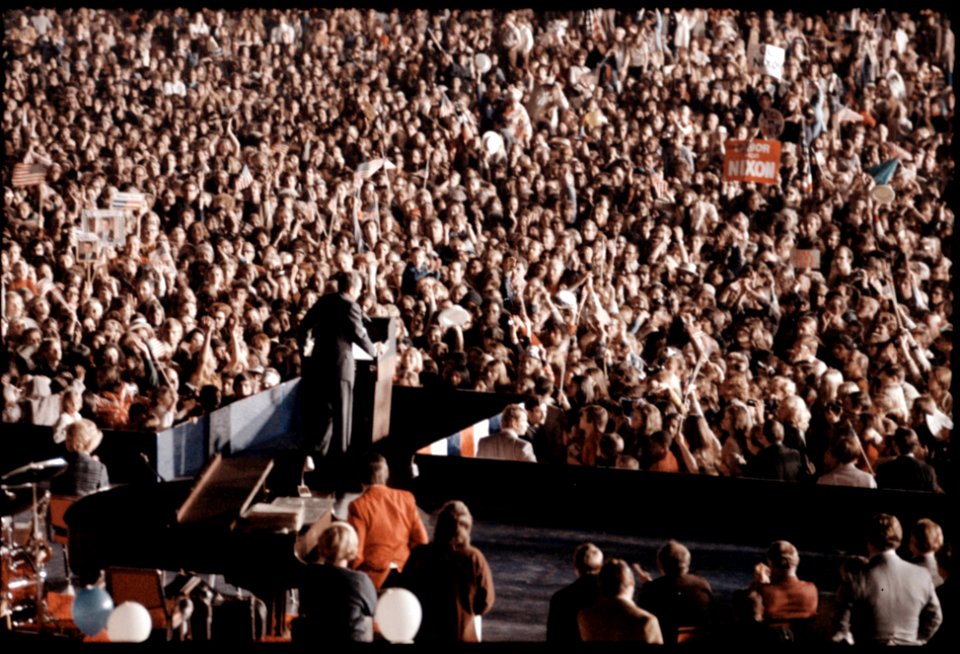 President Richard Nixon addresses a Large Crowd at a Campaign Rally Held at Ontario International Airport in California