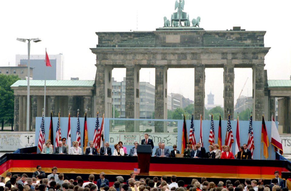 President Ronald Reagan delivering his Berlin Wall speech at Brandenburg Gate