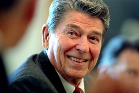President Ronald Reagan during a Cabinet Meeting