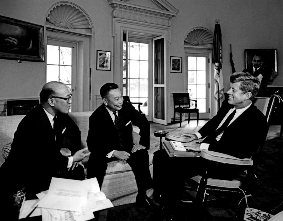 President John F. Kennedy with Deputy Secretary General of the National Defense Council of China, General Chiang Ching-kuo