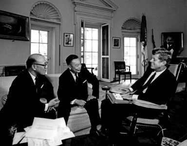 President John F. Kennedy with Deputy Secretary General of the National Defense Council of China, General Chiang Ching-kuo photo