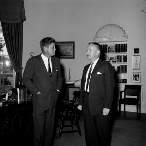 President John F. Kennedy with White House Staffer (14193299064)