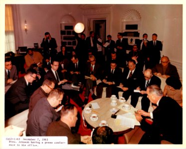 President Johnson with press 1963 (1) photo