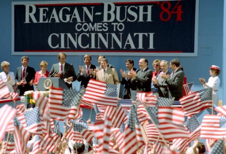 President Ronald Reagan during a trip to Cincinnati, Ohio photo