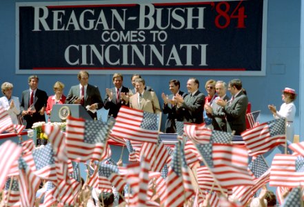 President Ronald Reagan during a trip to Cincinnati, Ohio
