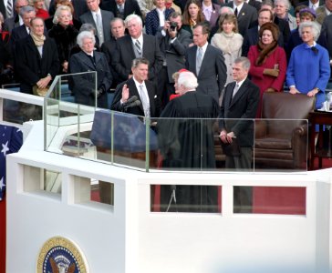 President Ronald Reagan being sworn in on Inaugural Day at the United States Capitol photo
