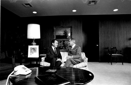 President Richard Nixon and former President Lyndon Johnson in the Presidential Office