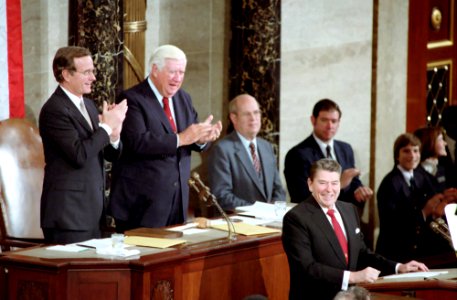 President Ronald Reagan giving the State of the Union Address to Congress and the Nation photo