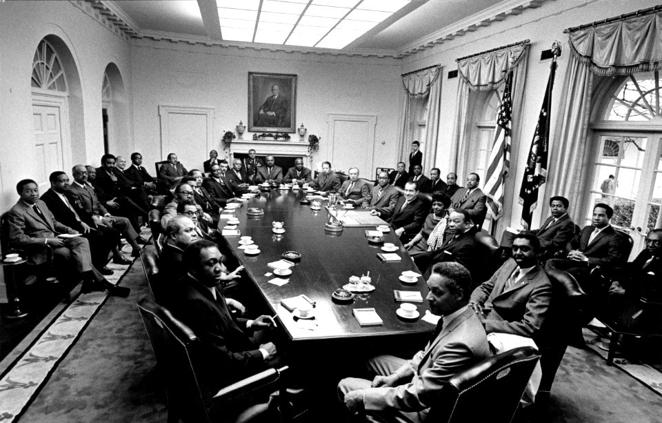 President Richard Nixon meeting with top level administration appointees from the Black community