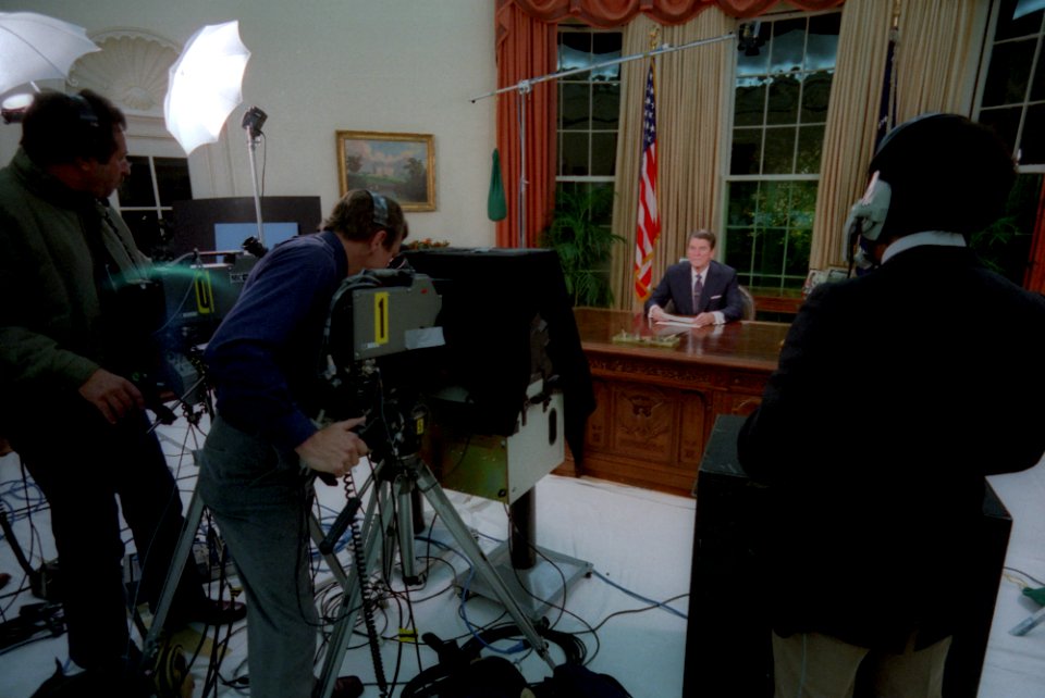 President Ronald Reagan gives address to the Nation from the Oval Office on events in Lebanon and Grenada