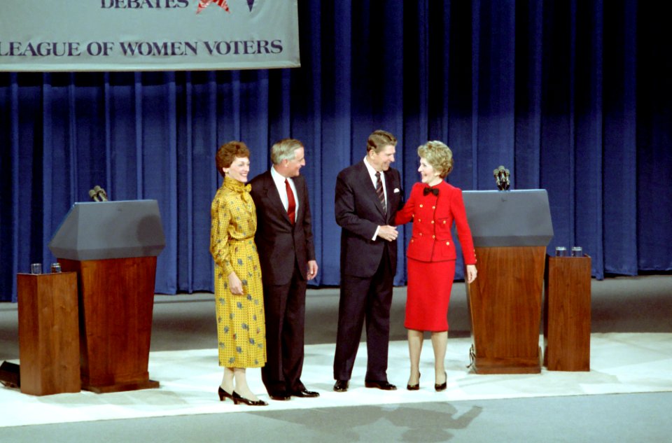 President Ronald Reagan and Nancy Reagan with Walter Mondale and Joan Mondale
