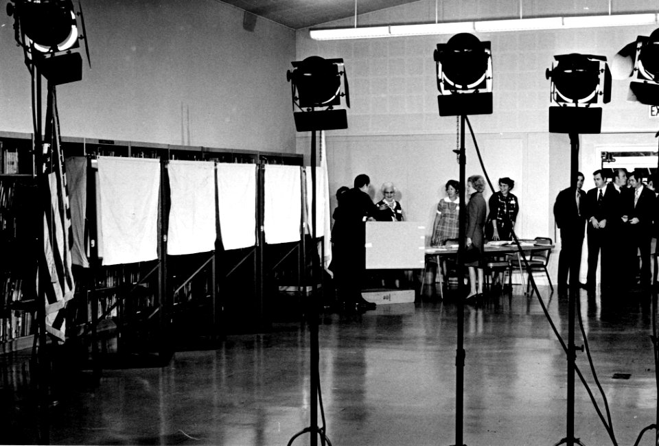 President Richard Nixon Casts His Ballot at a Polling Place Hosted by Concordia Middle School in San Clemente, California