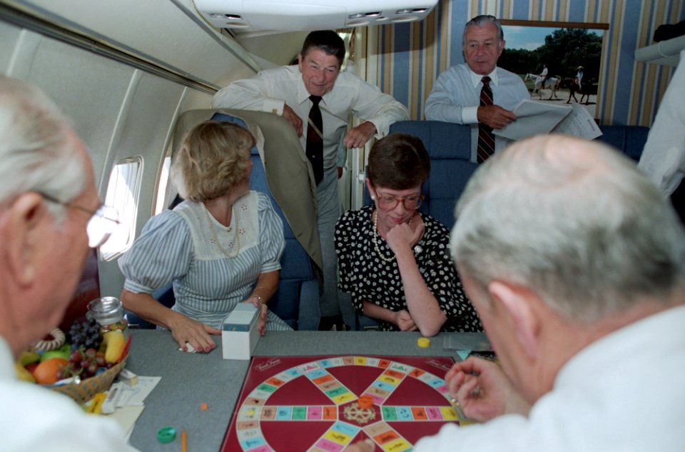 President Ronald Reagan during a trip to Oklahoma and flying aboard Air Force One