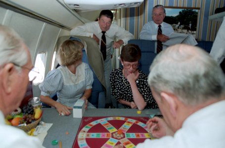 President Ronald Reagan during a trip to Oklahoma and flying aboard Air Force One