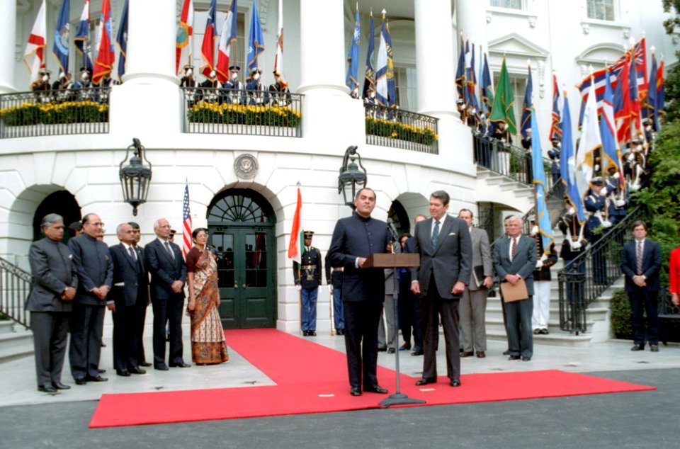 President Ronald Reagan and Prime Minister Rajiv Gandhi of India
