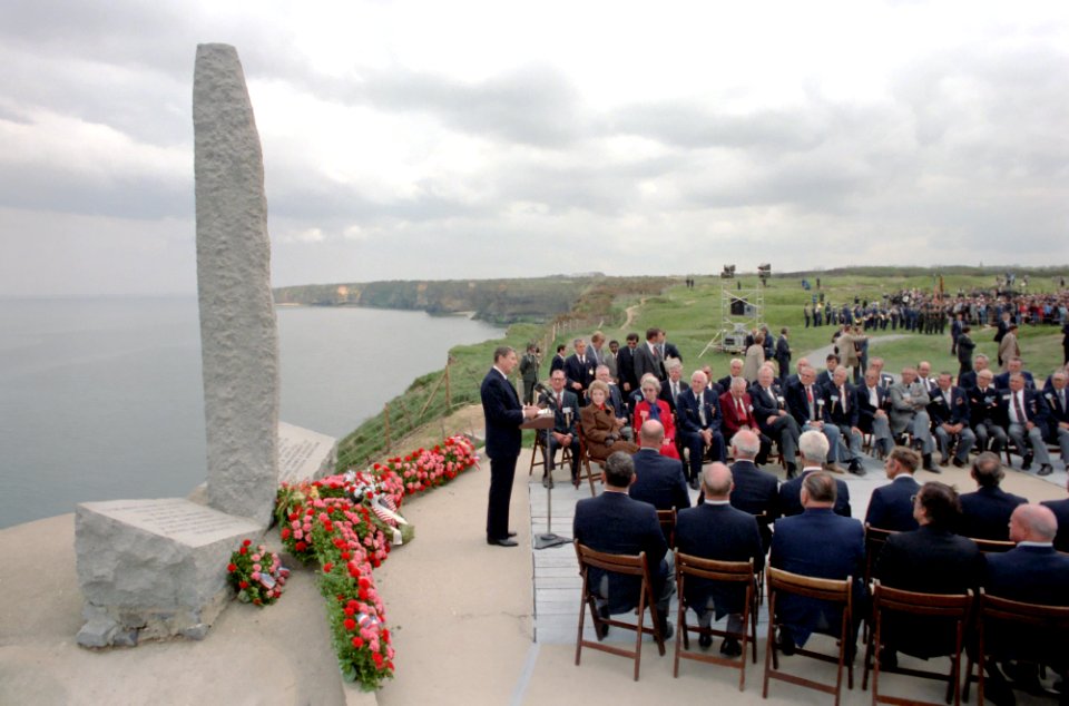 President Ronald Reagan giving speech on the 40th Anniversary of D-Day