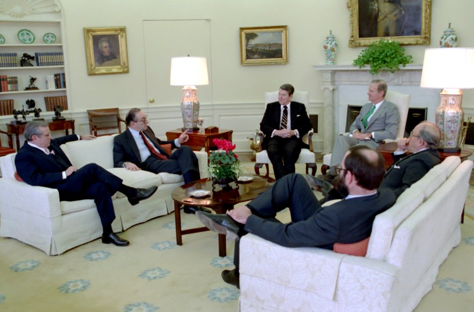 President Ronald Reagan holds an economic briefing