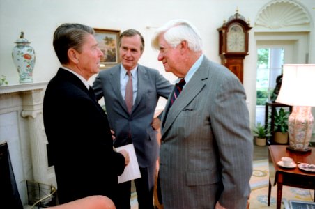 President Ronald Reagan and Vice President George H. W. Bush meet with Tip O'Neill photo