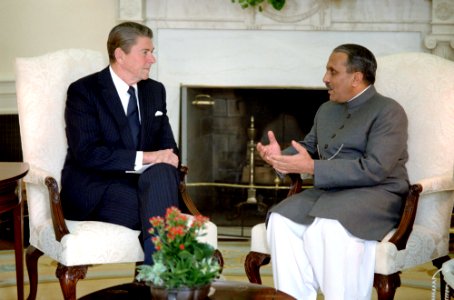 President Ronald Reagan in Meeting with President Mohammad Zia Ul Haq of Pakistan in Oval Office