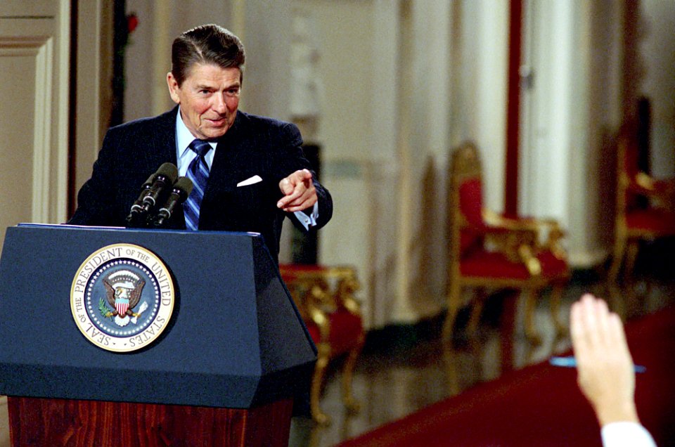 President Ronald Reagan at his 37th Press Conference in the East Room