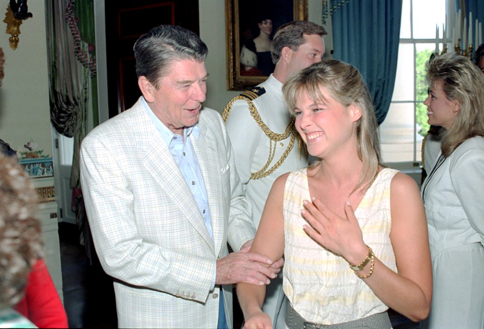 President Ronald Reagan greeting Catherine Oxenberg