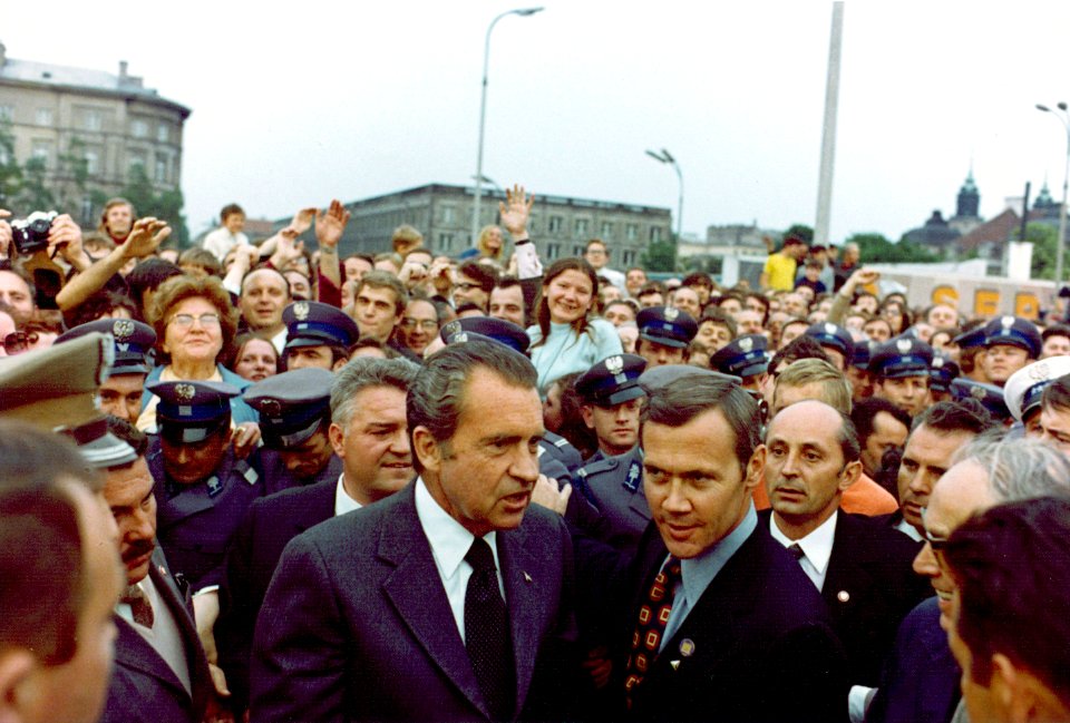 President Richard Nixon and First Lady Pat Nixon Greeted by Enthusiastic Crowds in Warsaw, Poland