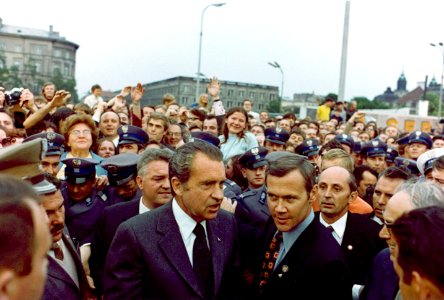President Richard Nixon and First Lady Pat Nixon Greeted by Enthusiastic Crowds in Warsaw, Poland photo