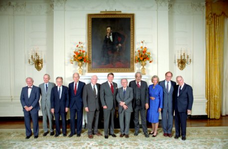 President Ronald Reagan during a reception for the United States Supreme Court Justices in the State Dining Room