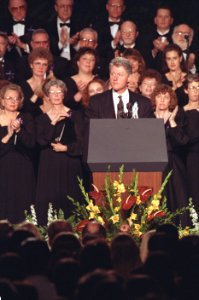 President Bill Clinton gives remarks at the memorial service for the victims of the Oklahoma City bombing