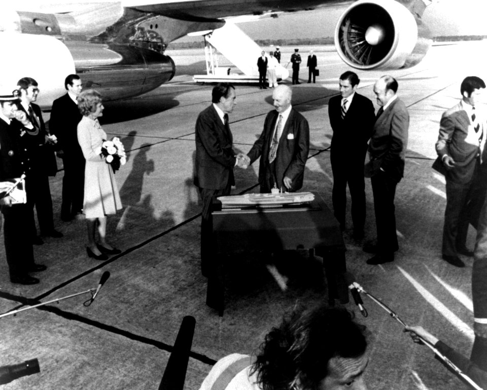 President Richard Nixon shakes hands with Carl Vinson