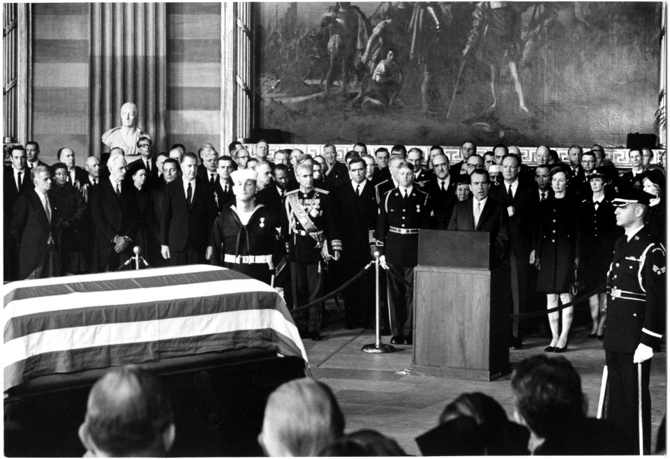 President Richard Nixon Speaking as Former President Dwight D. Eisenhower Lie in State in the Capitol Building Rotunda