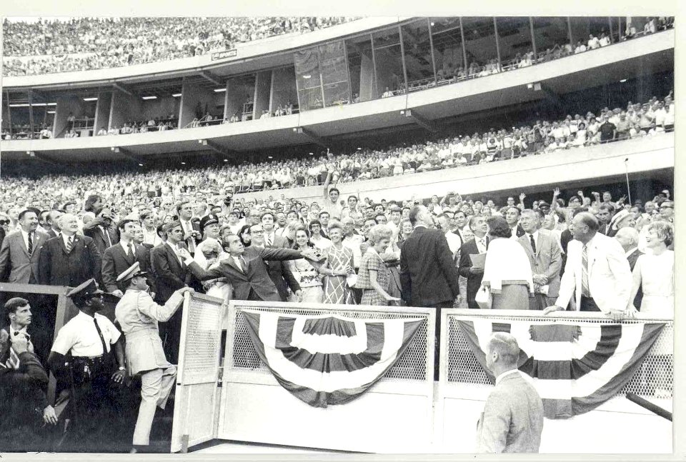 President Richard Nixon Throwing a Baseball to the Fans at the 1970 All Star Baseball Game