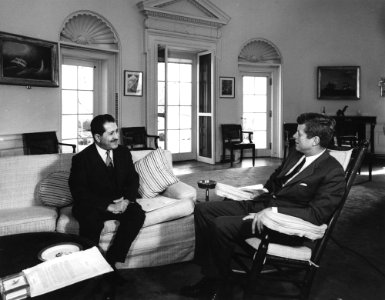 President John F. Kennedy with Ambassador of Jordan, Sa'ad Jum'a (01) photo