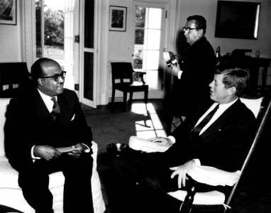 President John F. Kennedy with Newly-appointed Ambassador of Trinidad and Tobago, Ellis Clarke (02) photo