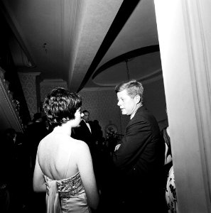 President John F. Kennedy with Entertainer, Shirley MacLaine, at Private Reception in New York City JFKWHP-ST-A47-22-62