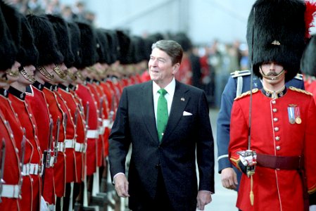 President Ronald Reagan during a trip to Quebec City, Canada and his arrival Ceremony