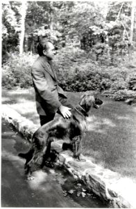 President Richard Nixon and Irish Setter King Timahoe at Camp David