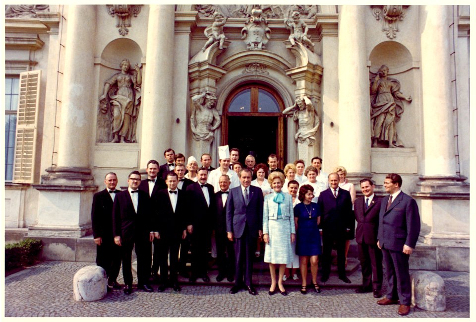 President Richard Nixon, First Lady Pat Nixon, and Staff of Wilanów Palace in Warsaw, Poland