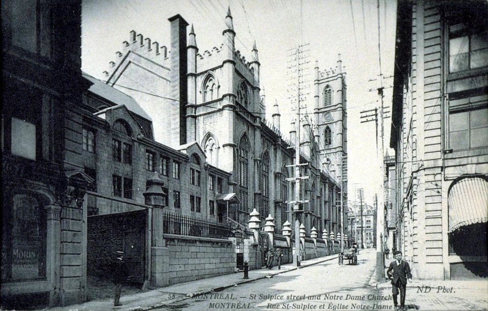 Rue Saint-Sulpice et Eglise Notre-Dame, Montreal