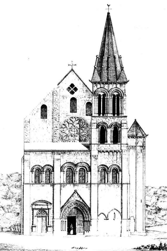 Saint-Leu-d'Esserent (60), église prieurale, élévation de la façade au XVIIIe siècle