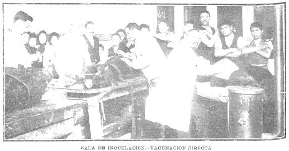 Sala de inoculación, vacunación directa, de Campúa, en Nuevo Mundo, 17-12-1903