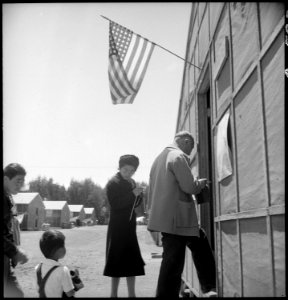 San Bruno, California. Entering Recreational Hall where election is being held for Councilman. A g . . . - NARA - 537899 photo