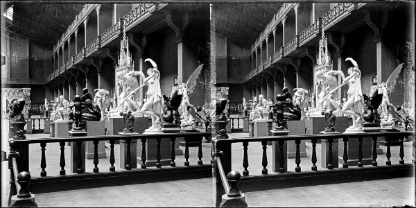Sala del Palau de Belles Arts del parc de la Ciutadella amb escultures (AFCEC BORDAS D 4339)