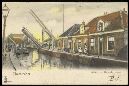 Schinkel en Overtoomse Sluis naar de Overtoom achter de Dubbele Buurt. Uitgave Glückstadt & Münden, Hamburg, Afb ANWU01757000002