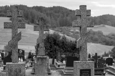 Tombstone crosses black and white photo