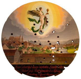 Schwäbisch Hall - Hällisch-Fränkisches Museum - Schützenscheibe mit Stadtansicht und Fortuna - auf weiß