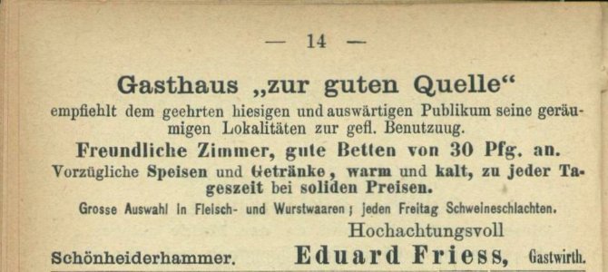Schönheide im Erzgebirge Gasthaus zur guten Quelle 1894