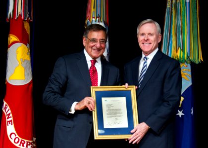 SECDEF presents SECNAV with a letter of appreciation. (8467239053)